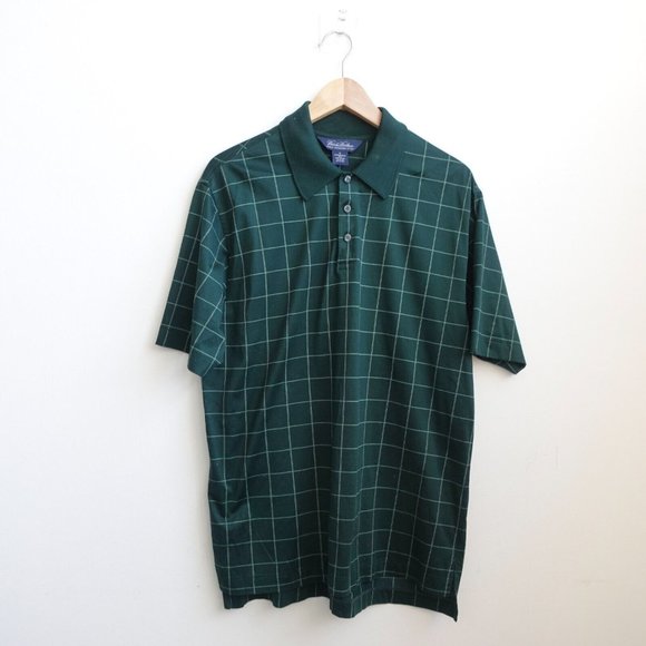 Brooks Brothers Shirt Men Size Medium Polo Sports Cotton Green Plaid Performance - Picture 1 of 7